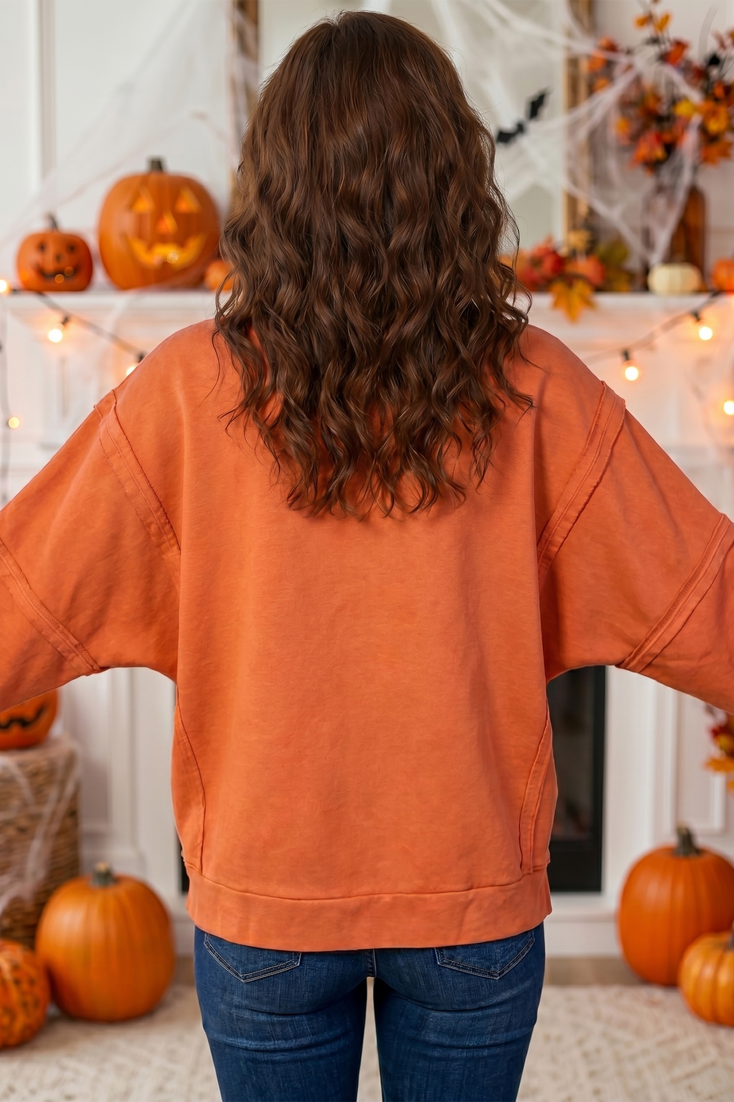Women's Cotton Blend Sweatshirt, Witchy Plaid Tunic - Detail View 3