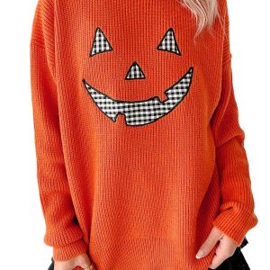 Women's Halloween Sweater, Casual Ribbed Knit Pullover - Main View