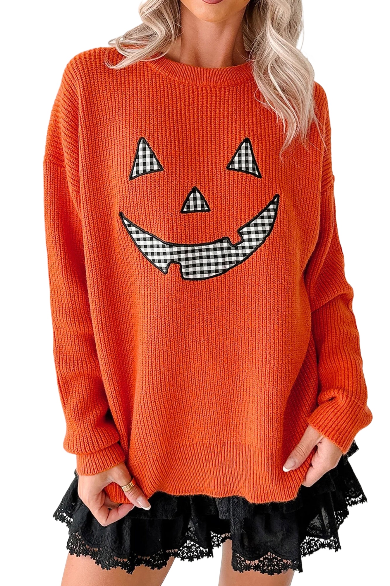 Women's Halloween Sweater, Casual Ribbed Knit Pullover - Main View