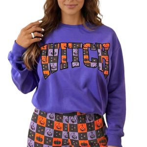 Women's Halloween Pajama Set, Casual Purple Loungewear - Main View