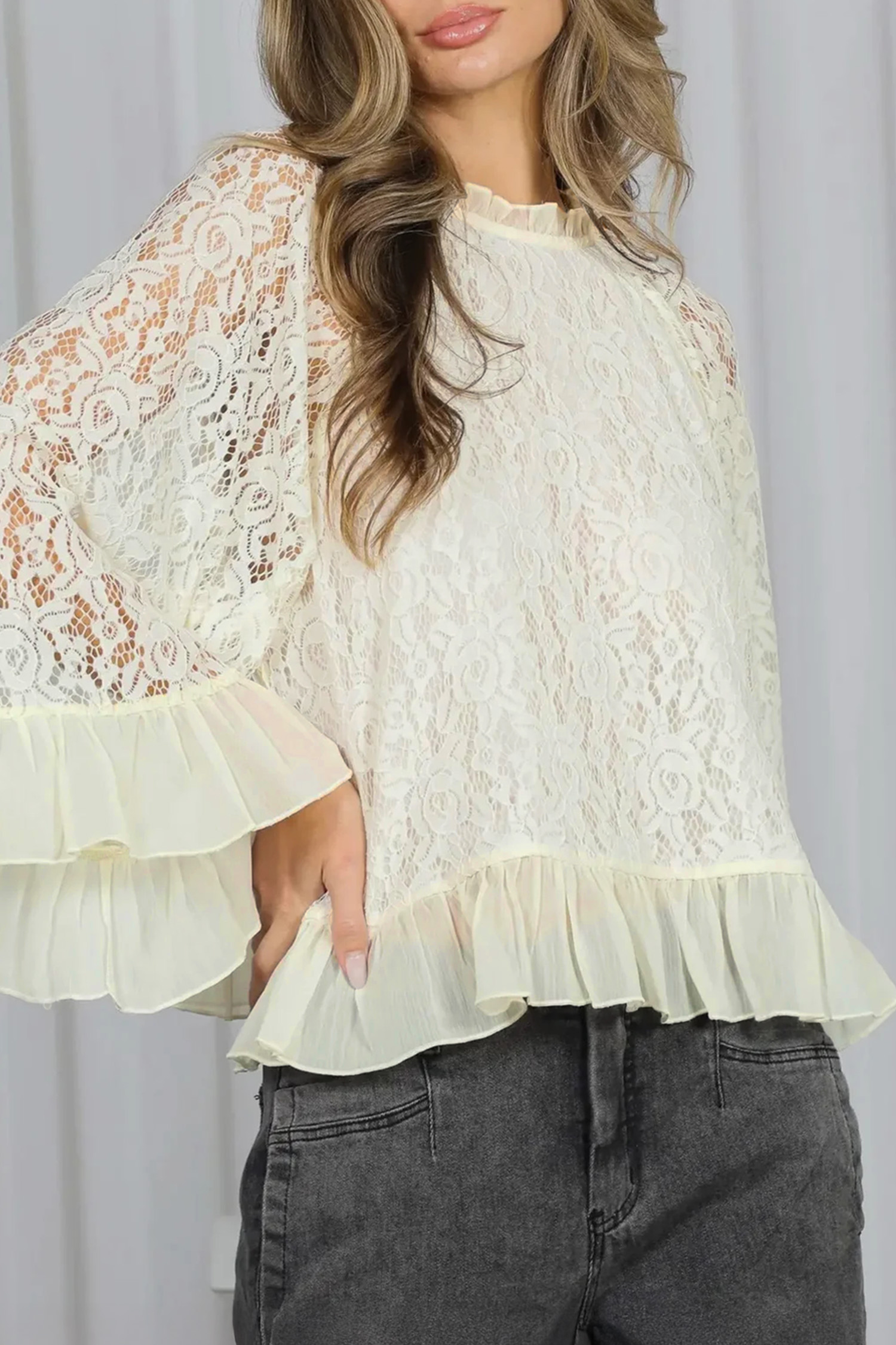 Elegant White Lace Blouse for Women – Spring Long Sleeve - Detail View 5