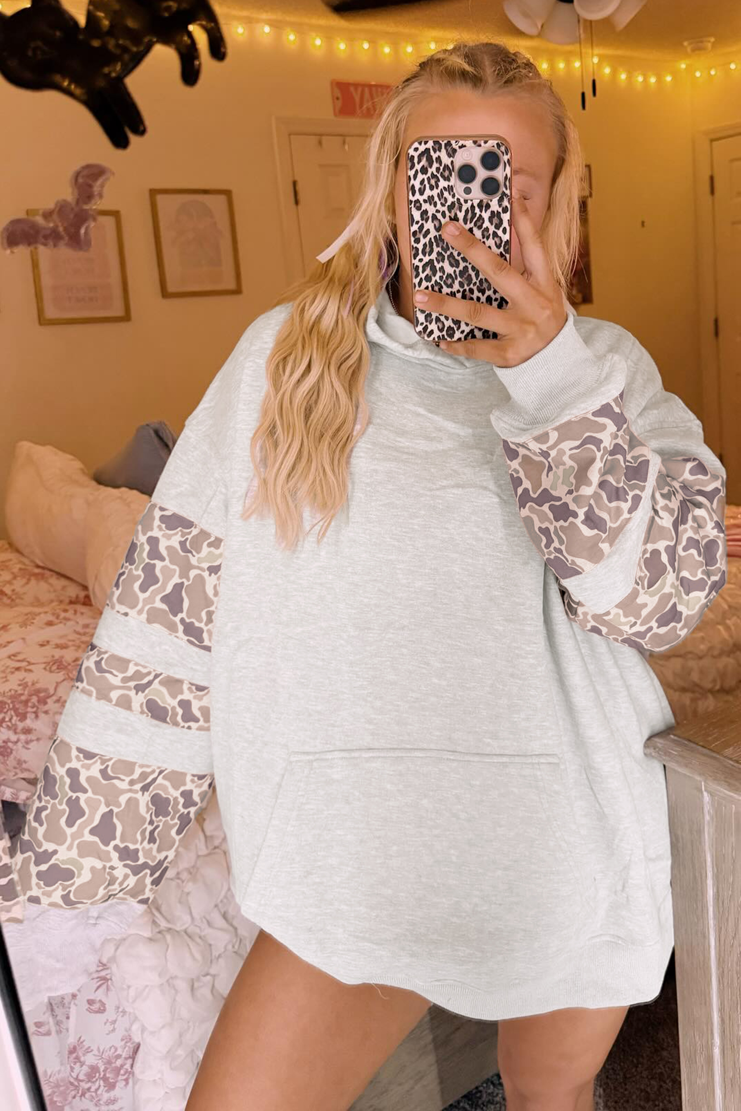 Soft Cotton Blend Patchwork Hoodie, Warm Women Fall Top - Detail View 9