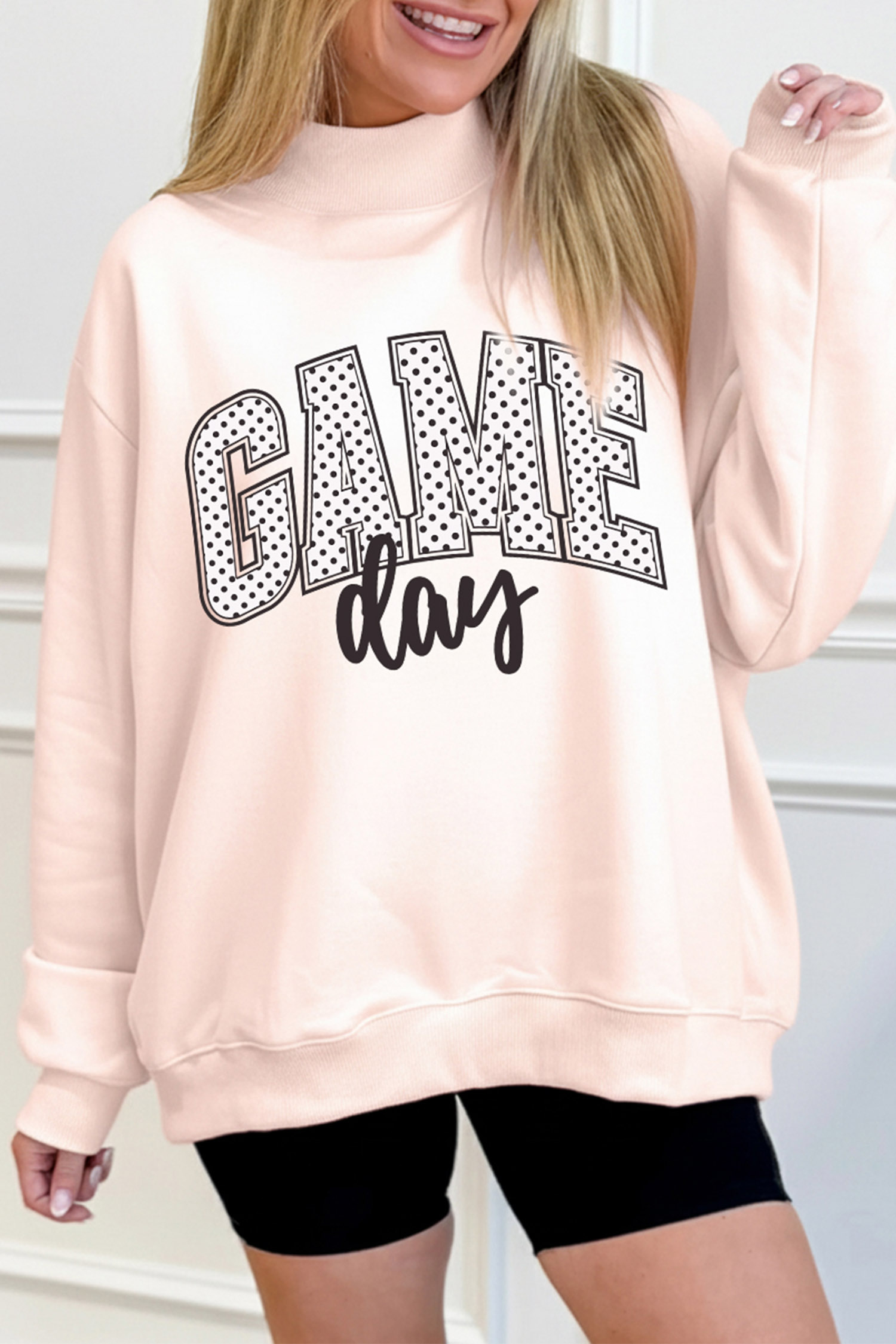 Casual Game Day Pullover, Women's Apricot Pink Graphic Top - Detail View 6