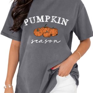 Gray Pumpkin Season Tee, Casual Women's Short Sleeve - Main View