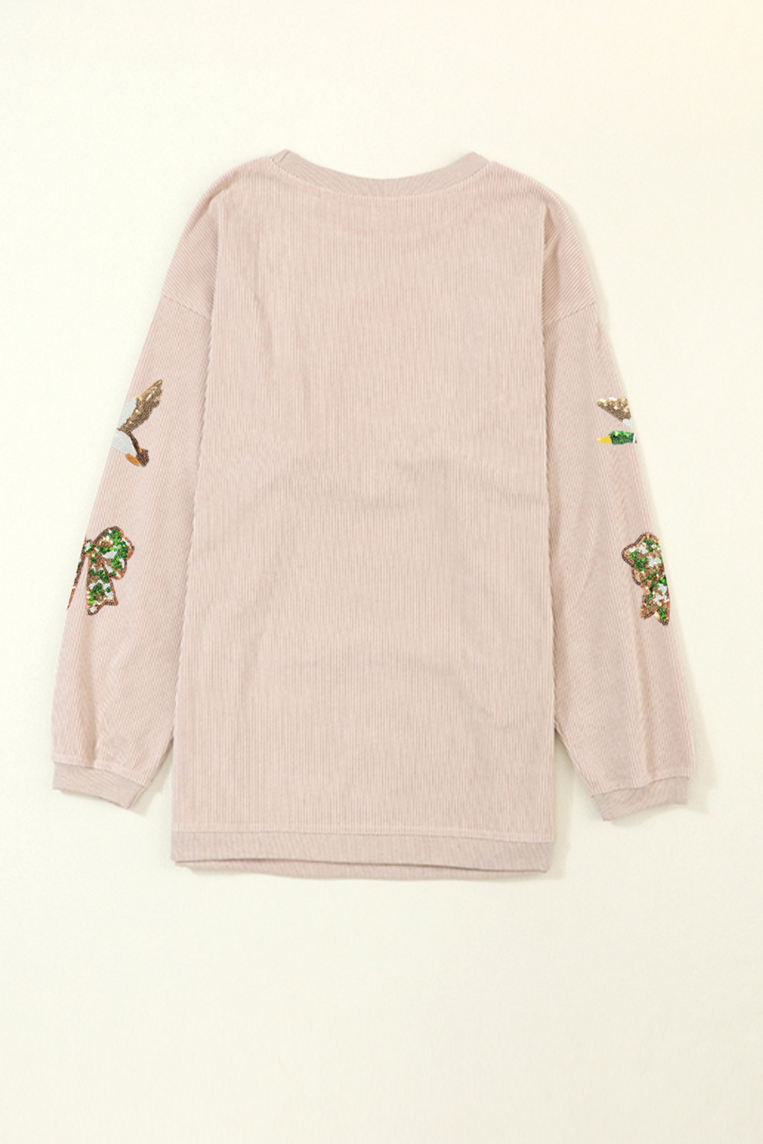 Ribbed Sequin Pullover Top, Mallard Bow Pattern Casual - Detail View 8