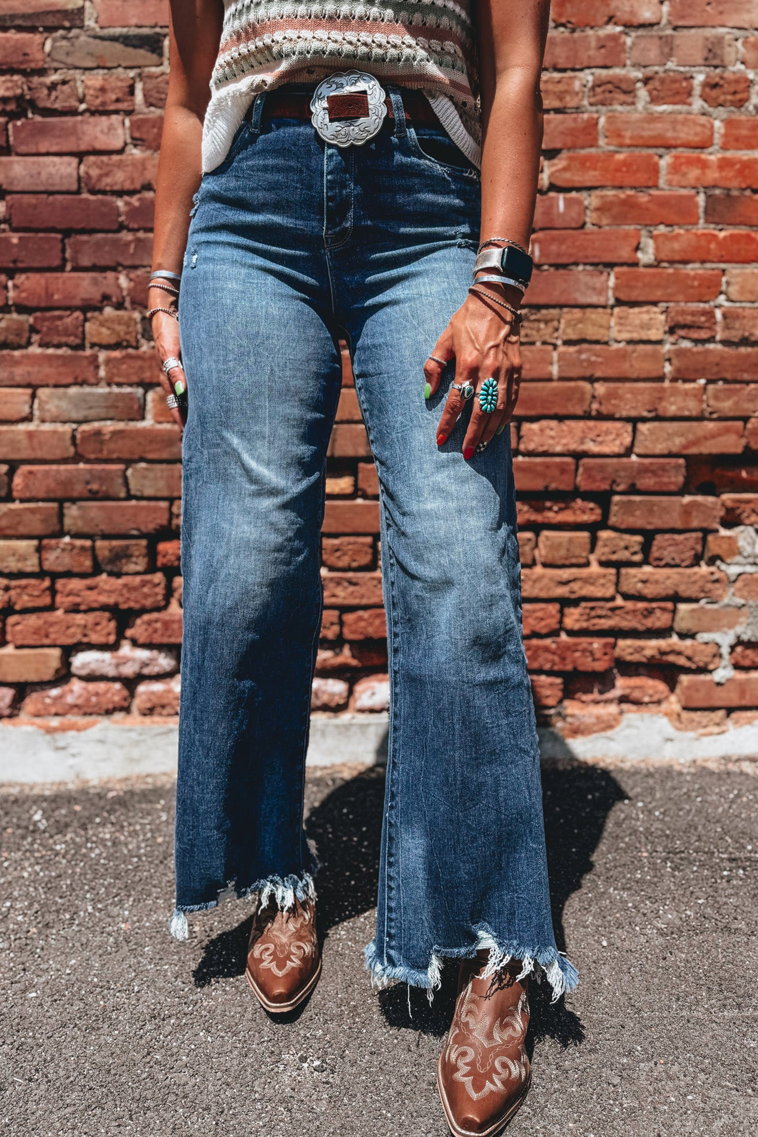 Women's High Waist Flare Jeans – Frayed Hem Denim Pants - Detail View 10