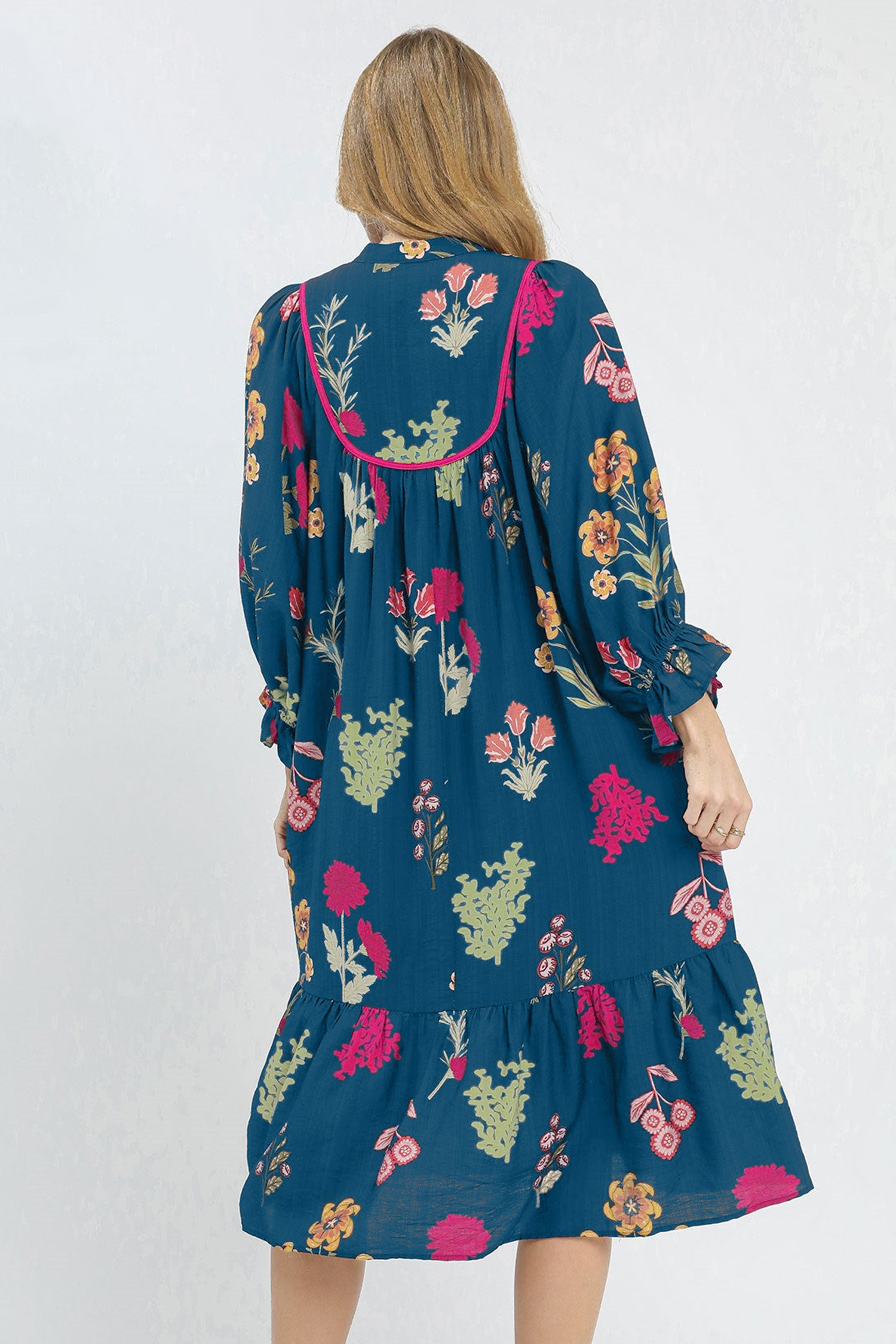 Women's Fall Floral Midi Dress – Casual 7/8 Sleeve Dress - Detail View 5
