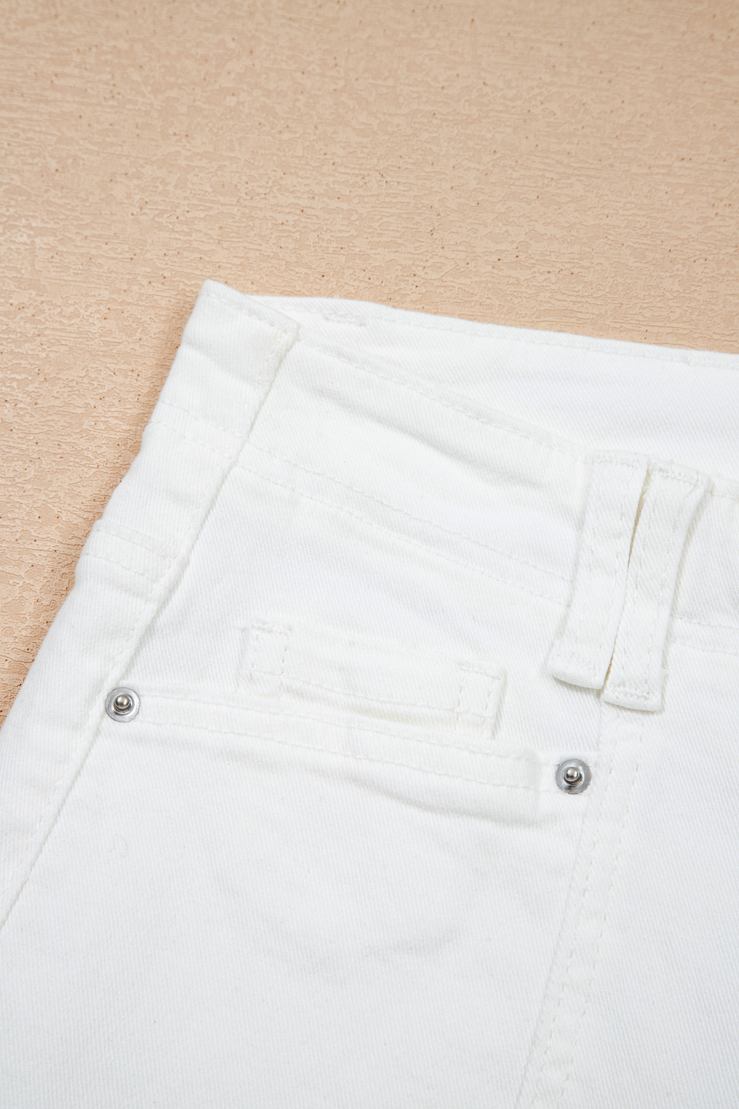 Women's White Raw Hem Jeans, High Waisted Wide Leg Denim - Detail View 13