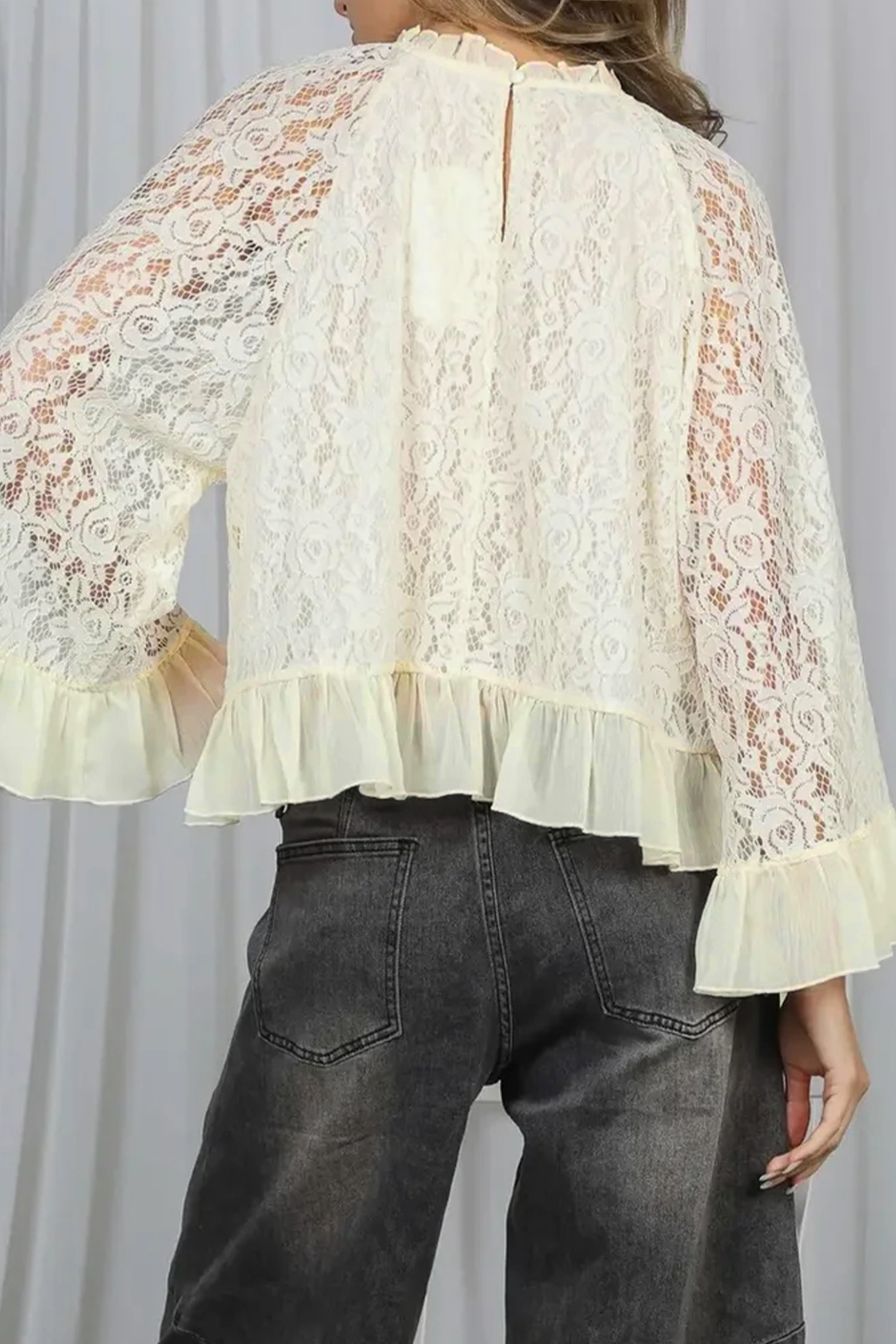 Elegant White Lace Blouse for Women – Spring Long Sleeve - Detail View 2