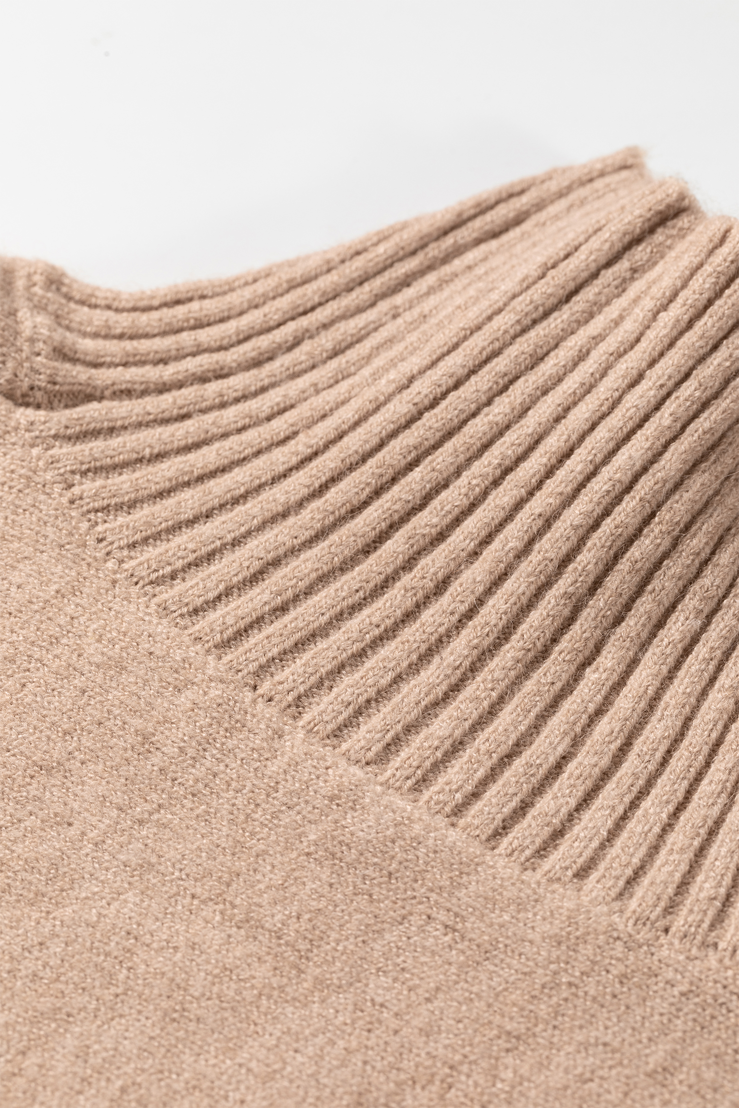Women's Beige High Neck Short Sleeve Knit Sweater for Fall - Detail View 8