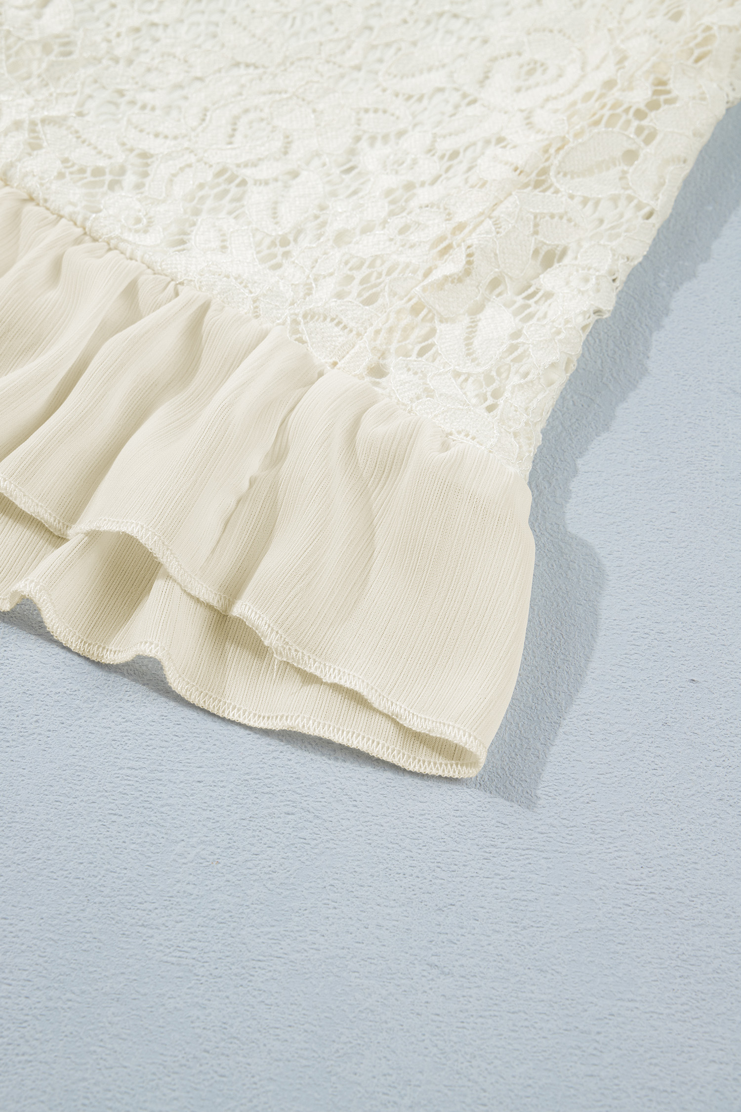 Women's White Lace Ruffle Blouse, Casual Long Sleeve - Detail View 10