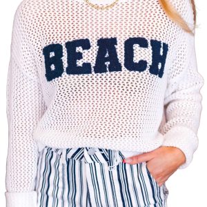 Women's Chenille BEACH Knit Sweater – Hollow Out Top - Main View