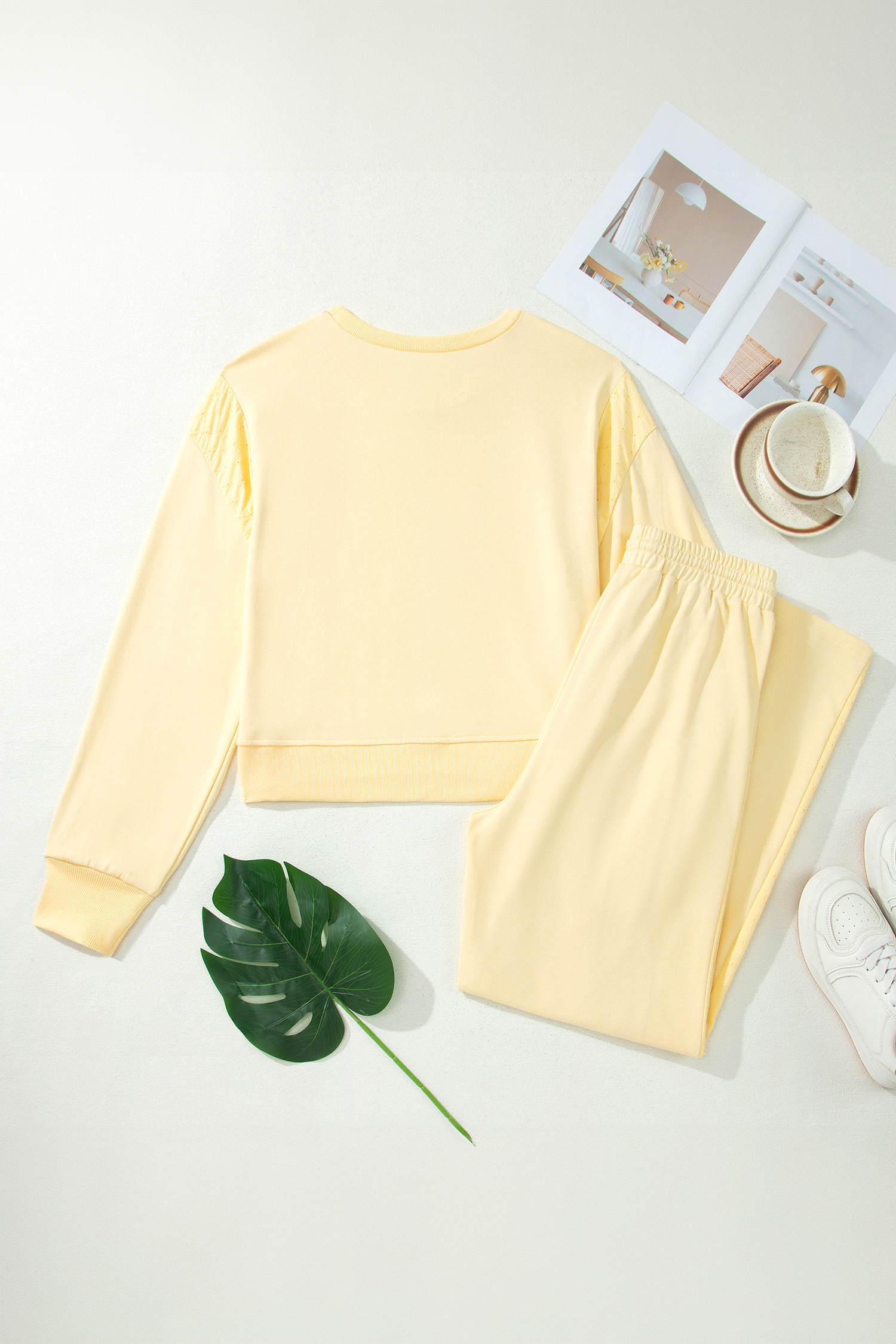 Women's Yellow Cropped Pullover & Drawstring Pants Set - Detail View 3