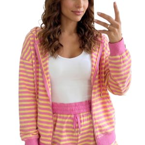 Women's Striped Zip-Up Hoodie & Shorts 2-Piece Set - Main View