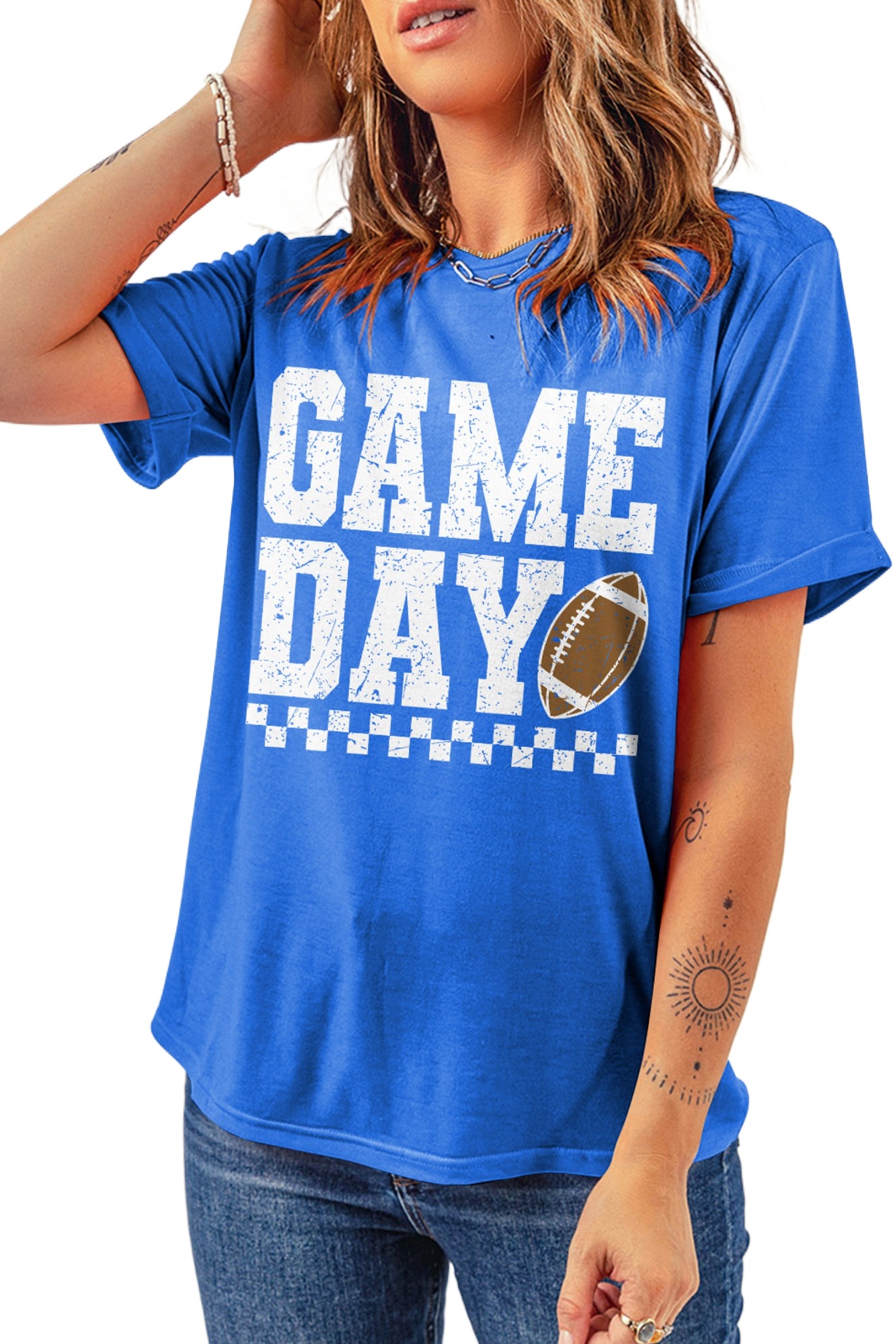 Women's Game Day Graphic T Shirt, Casual Short Sleeve Top - Main View