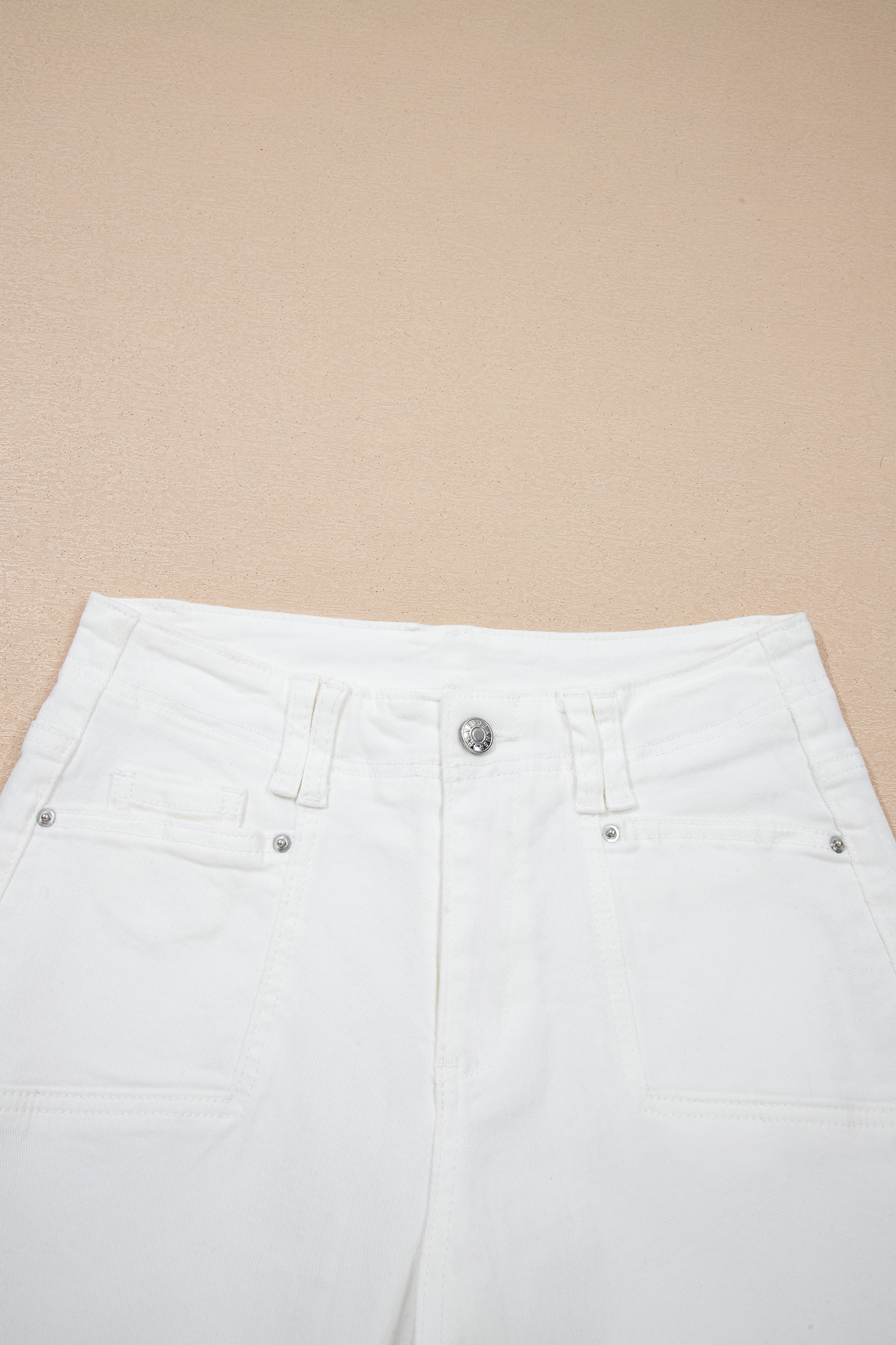 Casual White Ankle Jeans, High Rise Raw Edge Denim Pants - Detail View 14