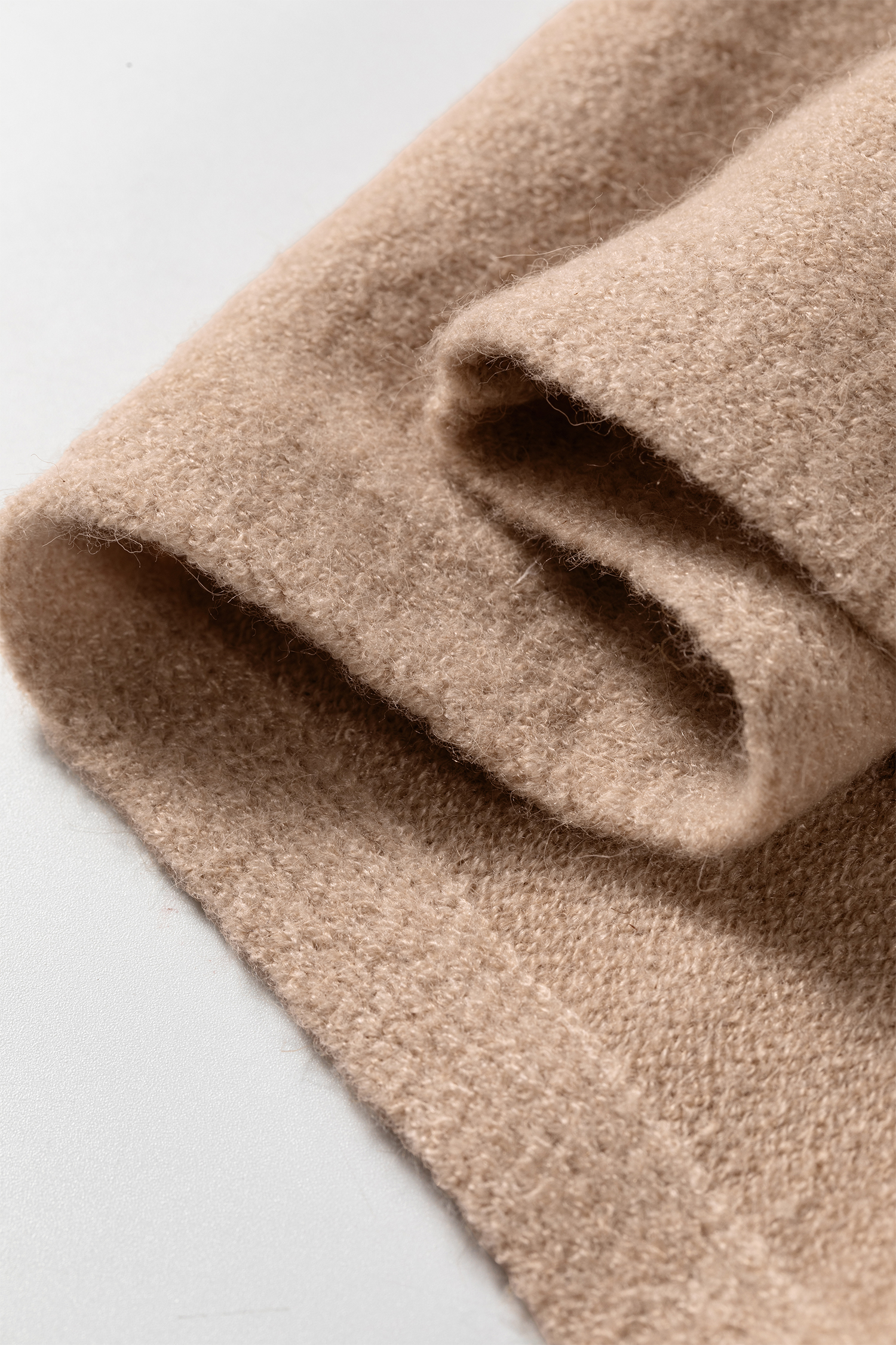 Women's Casual Ribbed Trim Mock Neck Sweater, Beige Top - Detail View 12