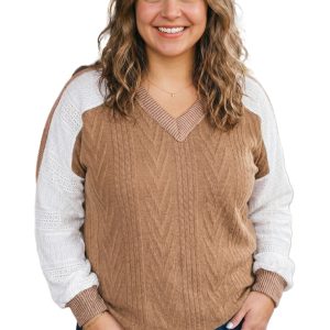 Women's V Neck Lace Long Sleeve Top – Casual Fall Blouse - Main View