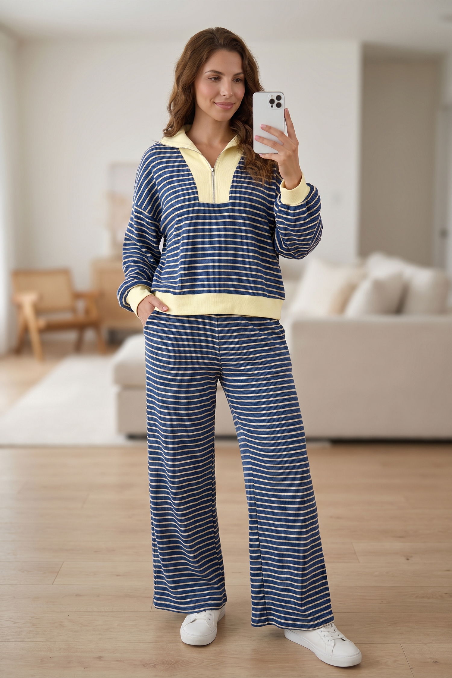 Blue Striped Matching Set, Relaxed Fit Pullover And Trousers - Detail View 3
