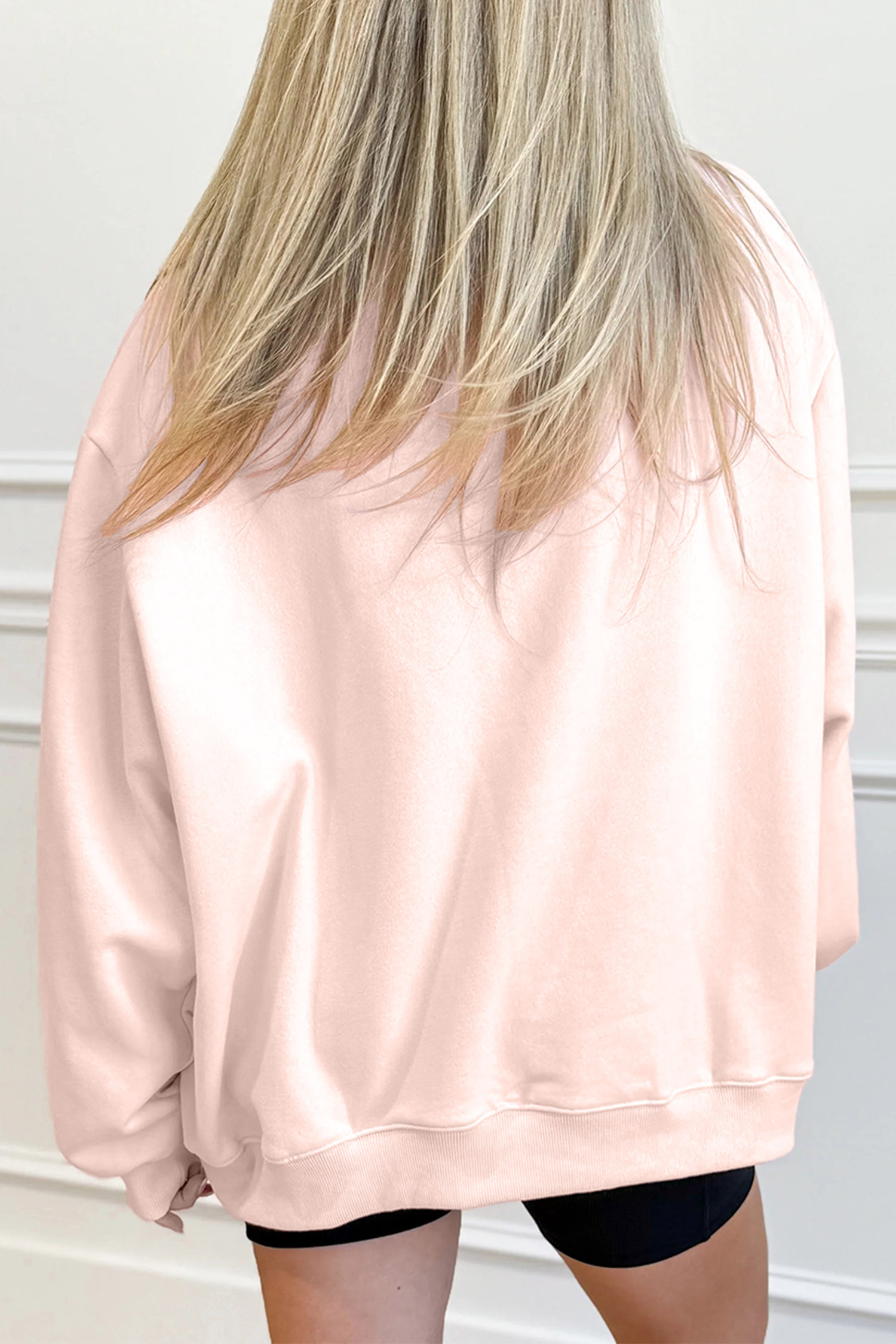 Graphic Mock Neck Sweatshirt, Apricot Pink Game Day Casual - Detail View 2