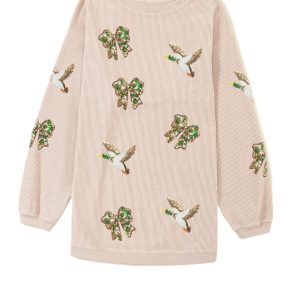 Oversized Women's Sweatshirt, Sequin Mallard Bow Daily - Main View