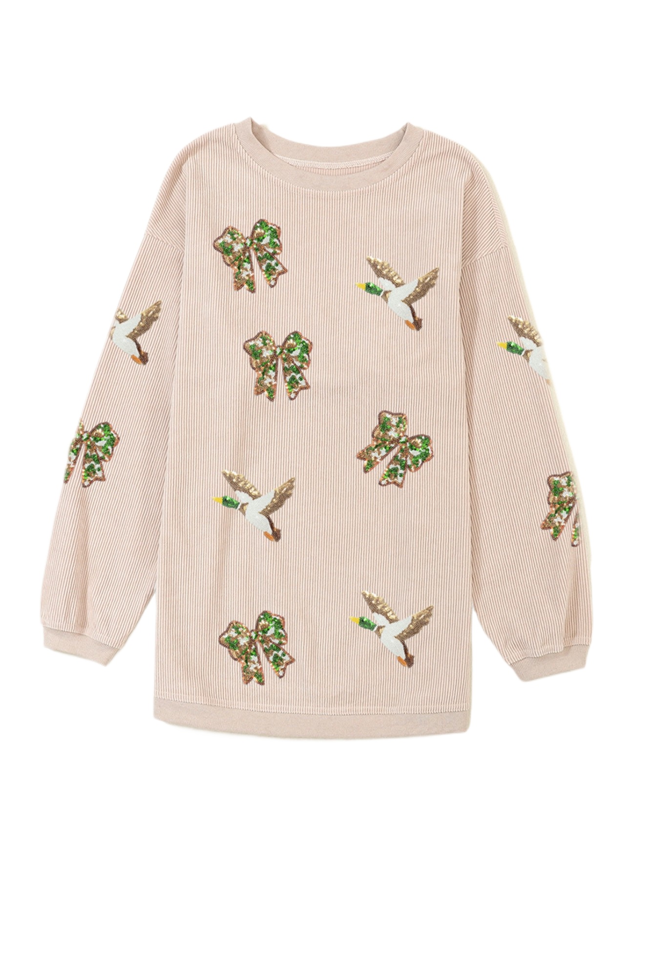 Oversized Women's Sweatshirt, Sequin Mallard Bow Daily - Main View