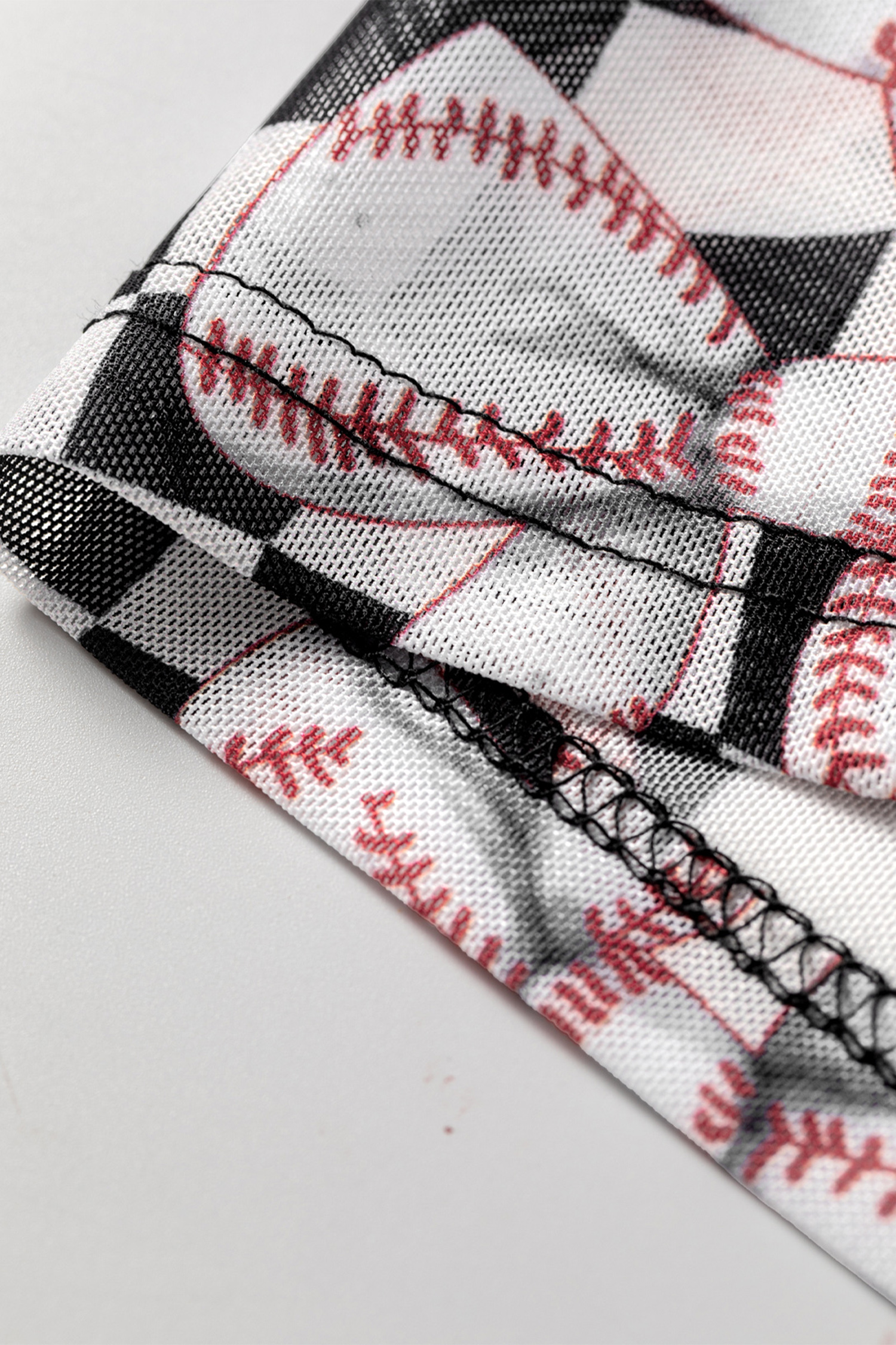 Womens Plaid Baseball Bow Print Top, Trendy High Neck Sheer - Detail View 5