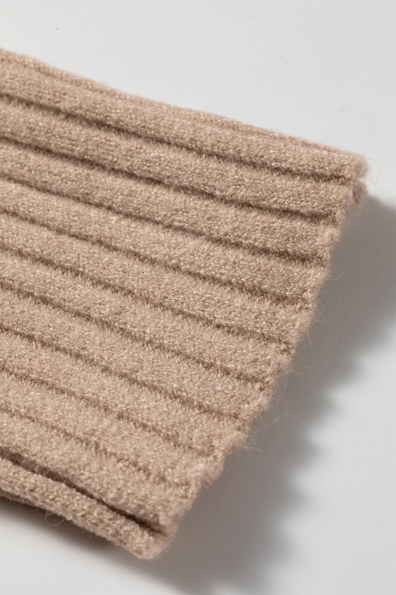 Women's Casual Ribbed Trim Mock Neck Sweater, Beige Top - Detail View 9