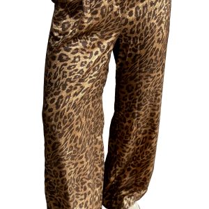Women's Leopard Print Pants, Metallic Wide Leg Western Style - Main View
