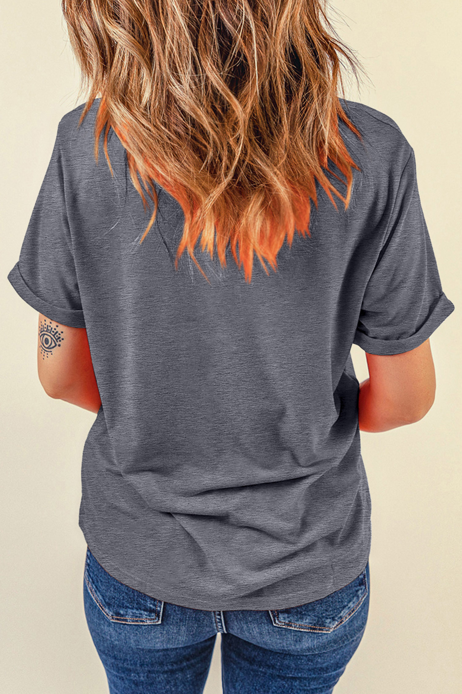 Soft Round Neck Graphic Tee, Women's Casual Daily Top - Detail View 6