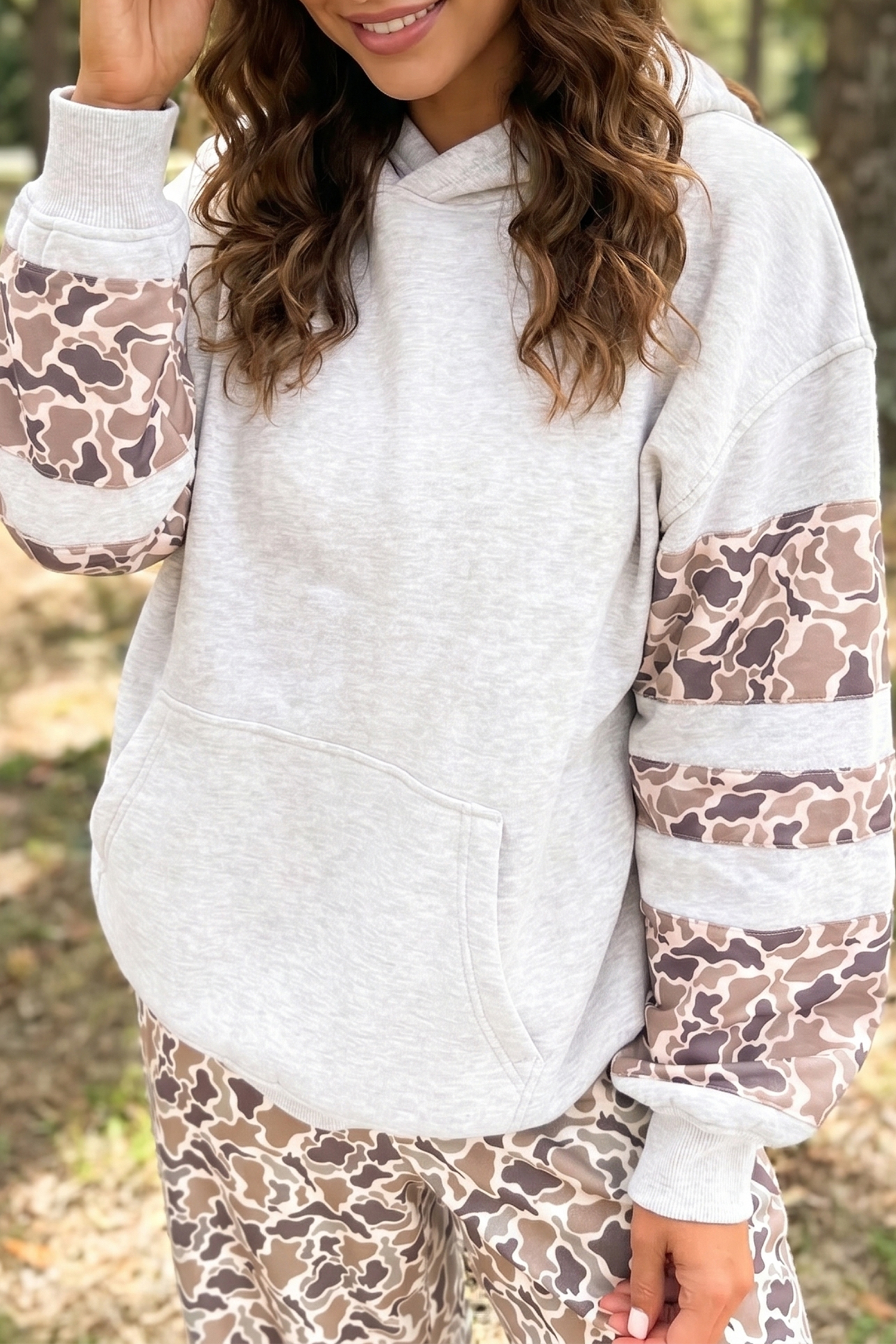 Colorblock Camouflage Pocket Hoodie, Cozy Women Pullover - Detail View 8