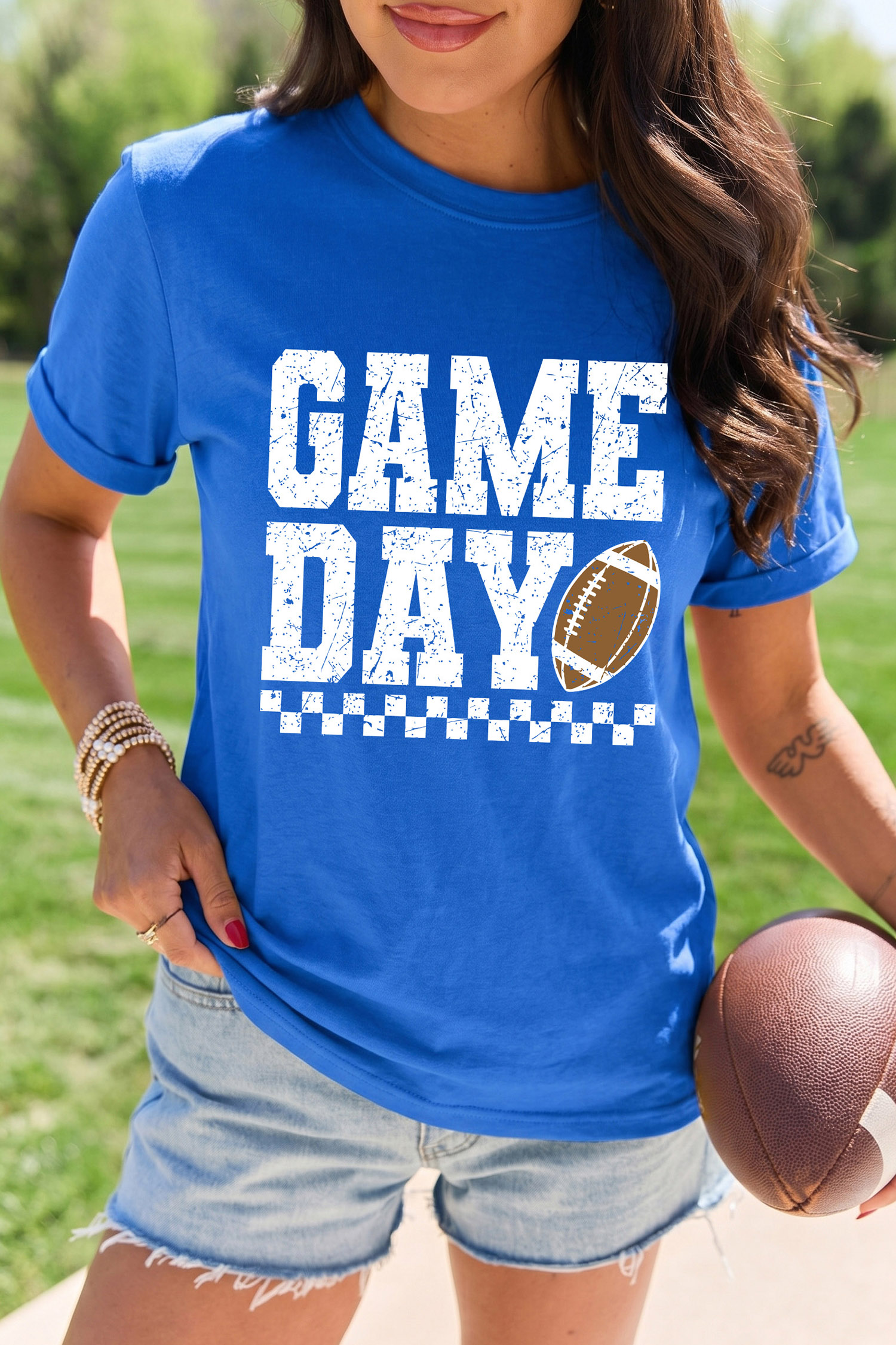 Women's Sporty Game Day T Shirt, Soft Cotton Blend Casual Top - Detail View 6
