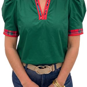 Women's Evergreen Blouse, Casual Short Sleeve Top - Main View