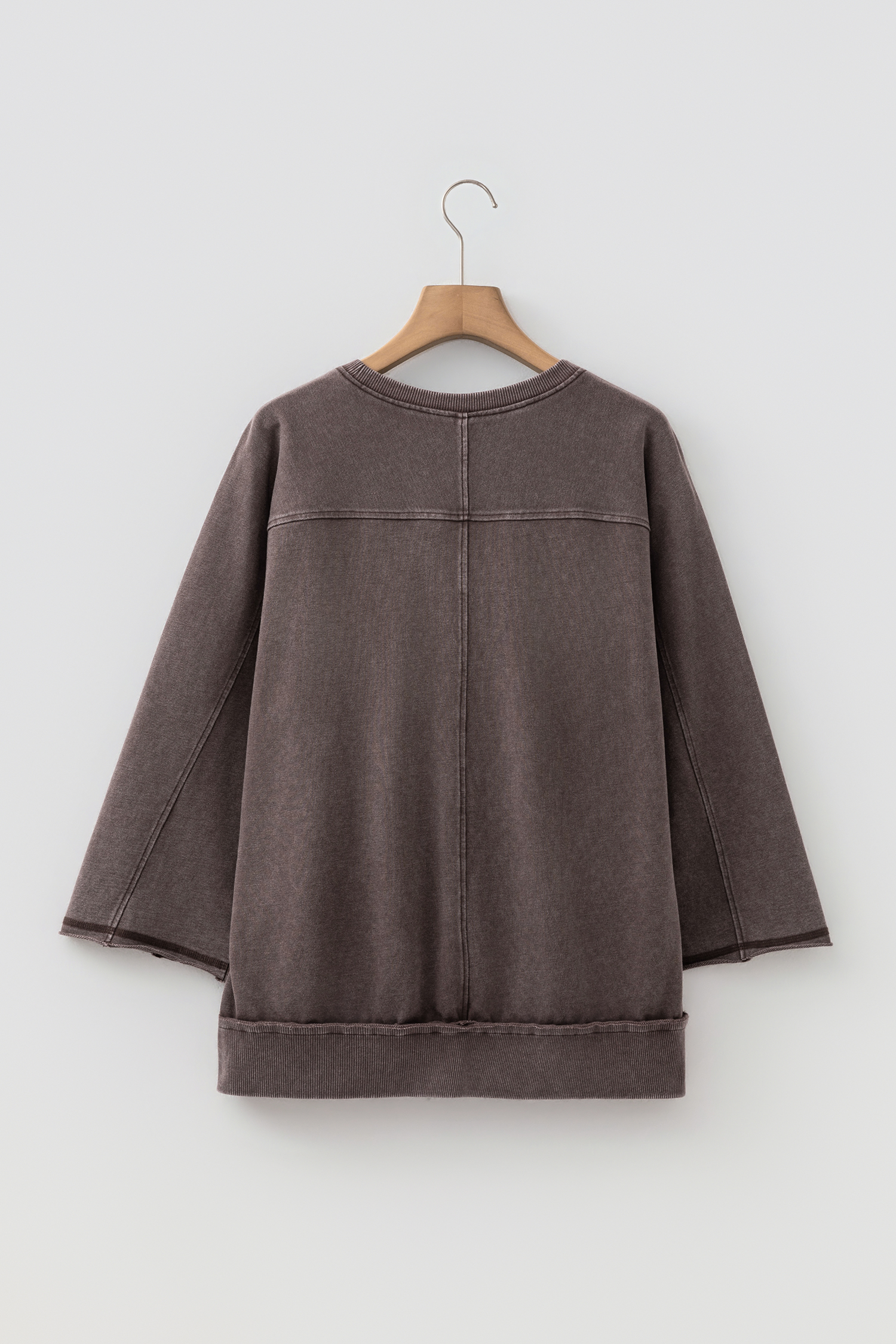 Vintage Style Cotton Pullover, Relaxed Dark Brown Round Neck - Detail View 8
