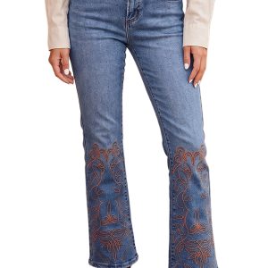 Women's Ashleigh Blue Embroidered Flare Jeans – High Waist - Main View
