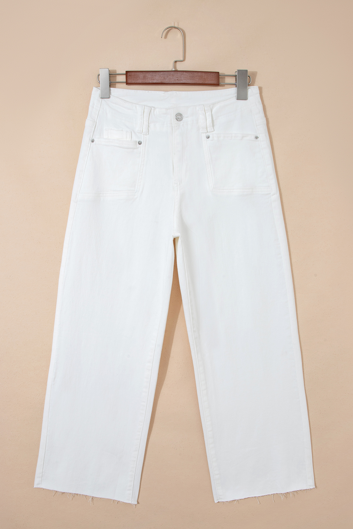 Modern White Denim Trousers, Loose Fit Raw Hem Ankle Jeans - Detail View 6