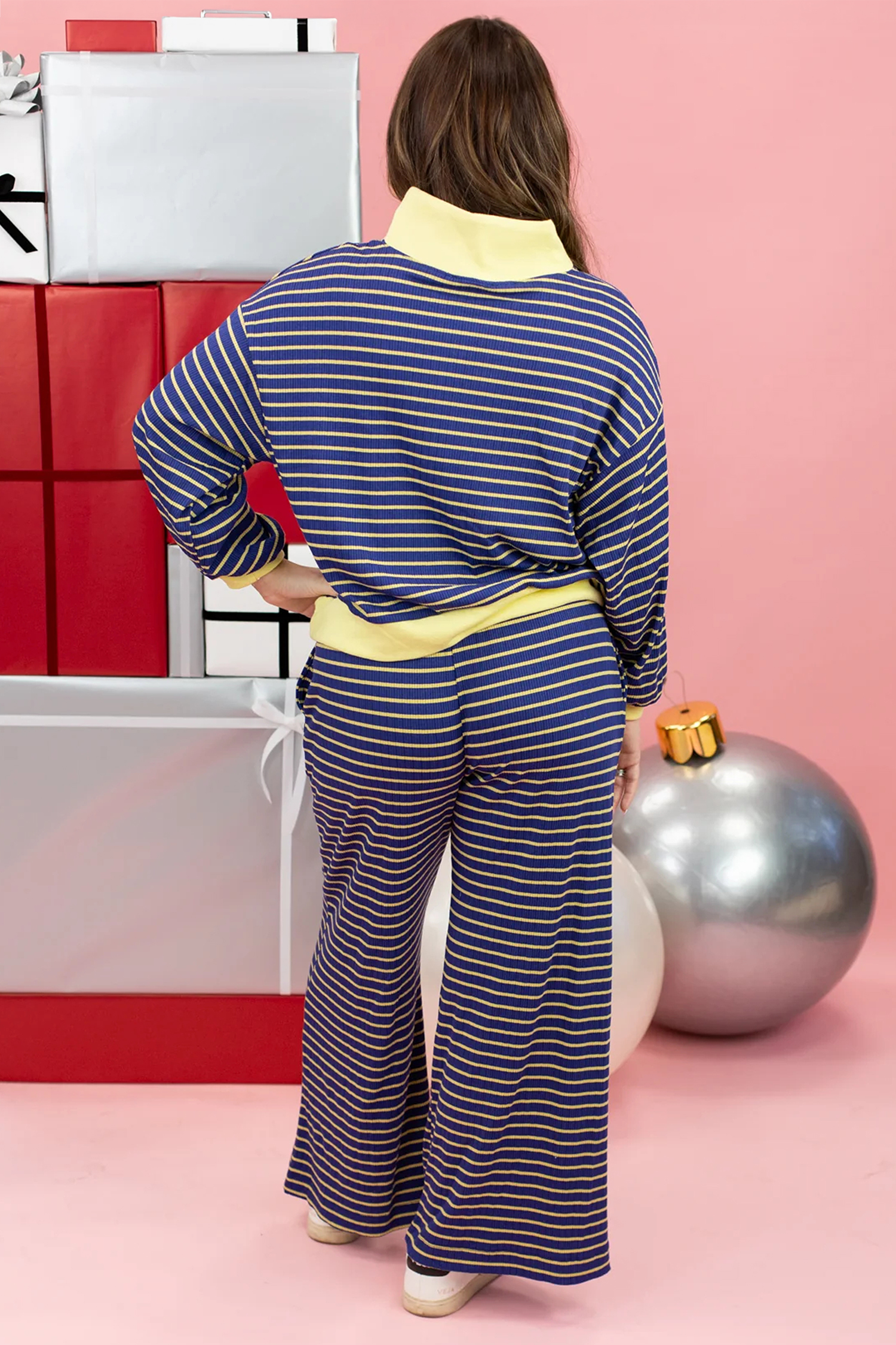 Blue Striped Matching Set, Relaxed Fit Pullover And Trousers - Detail View 6