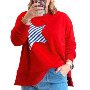 Women's Red Star Sweatshirt, Casual Crewneck Pullover - Main View