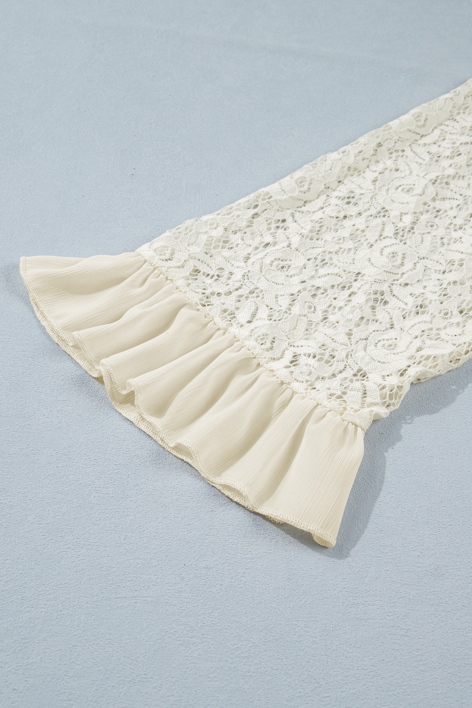 Women's Floral Lace Ruffle Blouse – Elegant White Top - Detail View 9