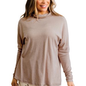Women's Smoke Gray Mock Neck Blouse – Long Sleeve Casual Top - Main View