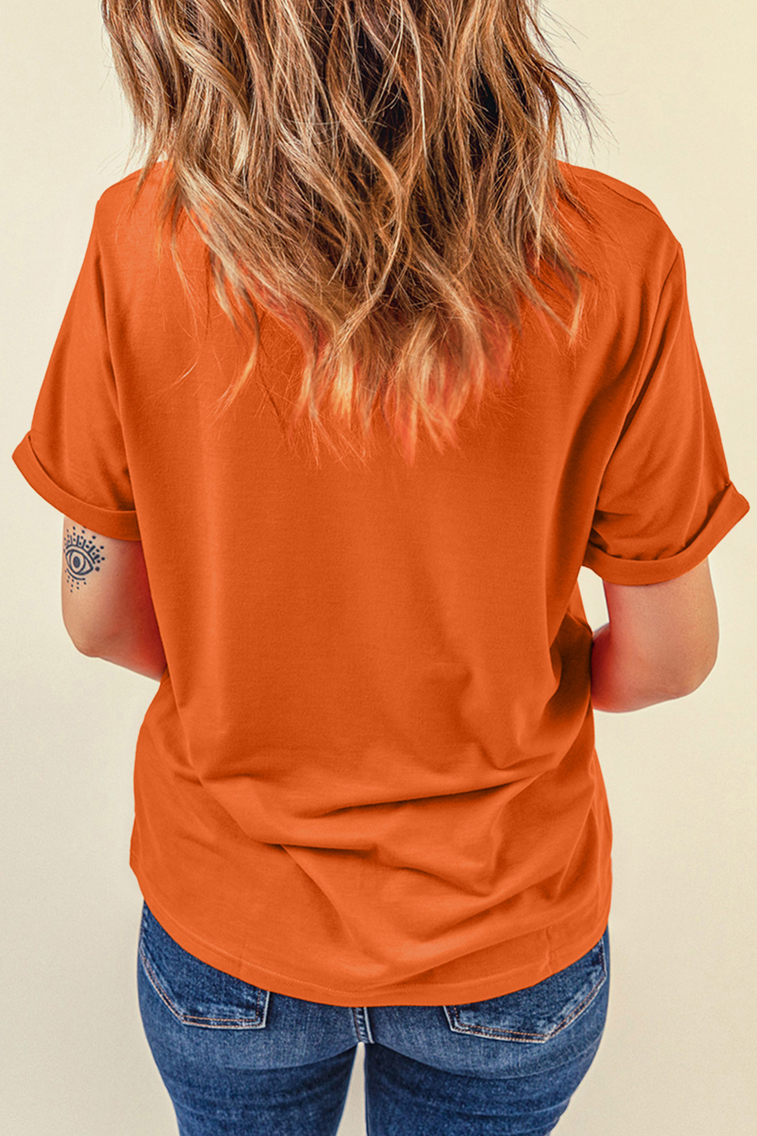 Women's Cozy Season Tee, Casual Orange Graphic Shirt - Detail View 7