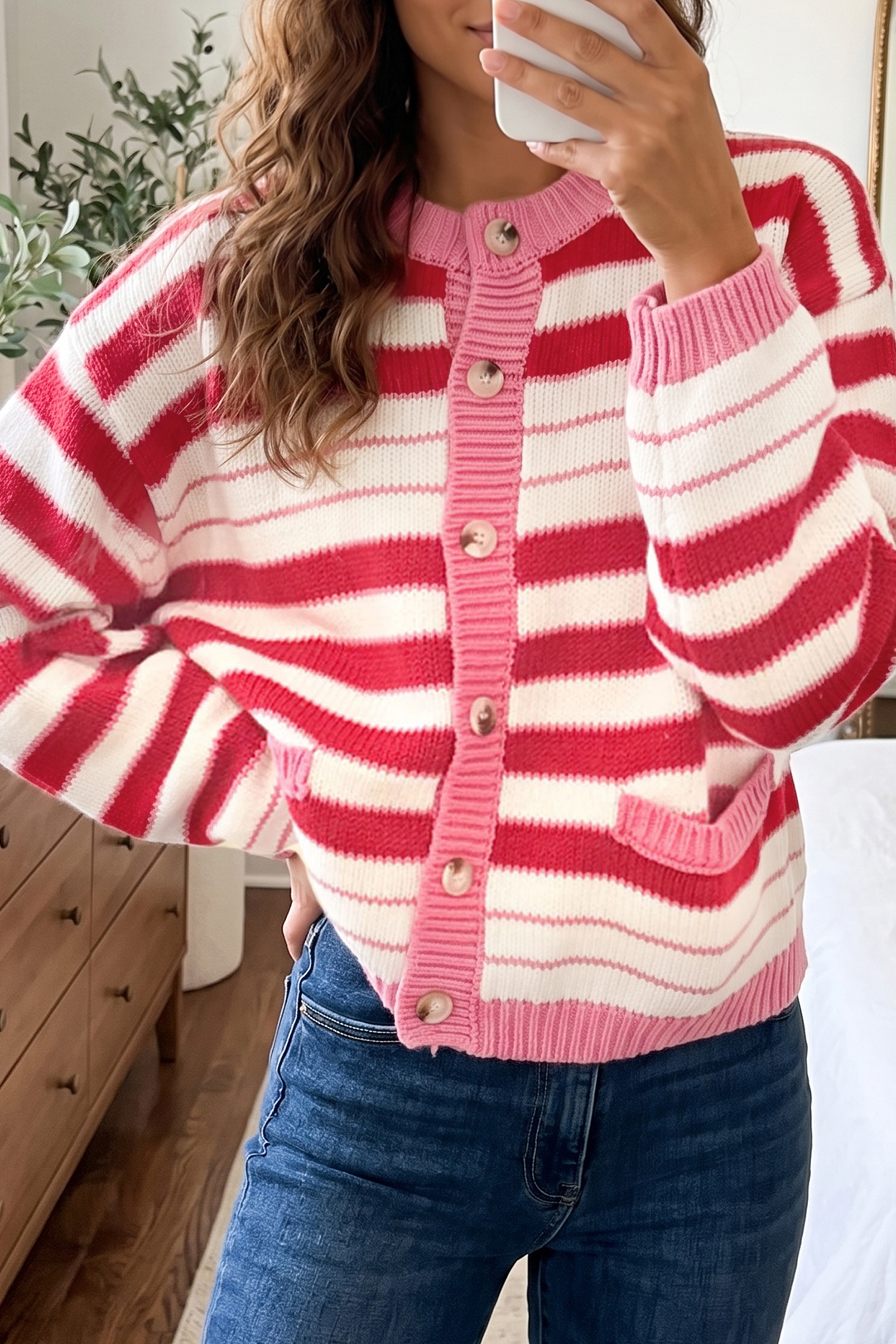 Women's Striped Button Down Cardigan, Casual Fall Knit Top - Detail View 10