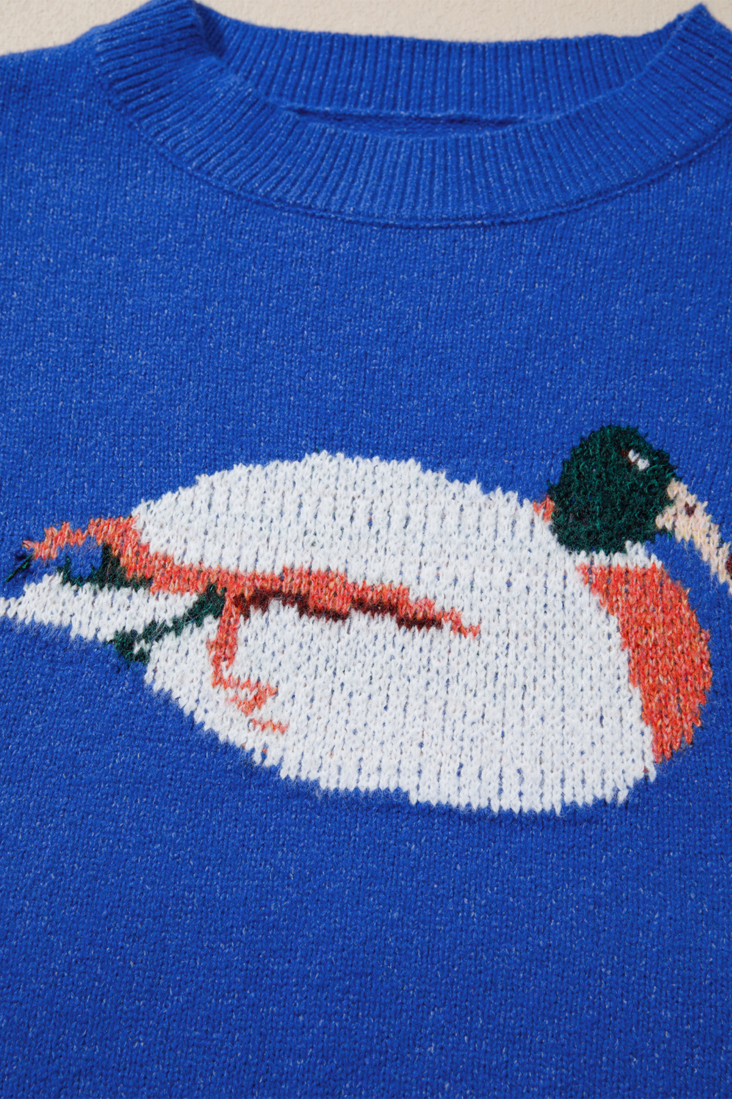Women's Duck Graphic Sweater, Blue Drop Shoulder Knit Top - Detail View 16