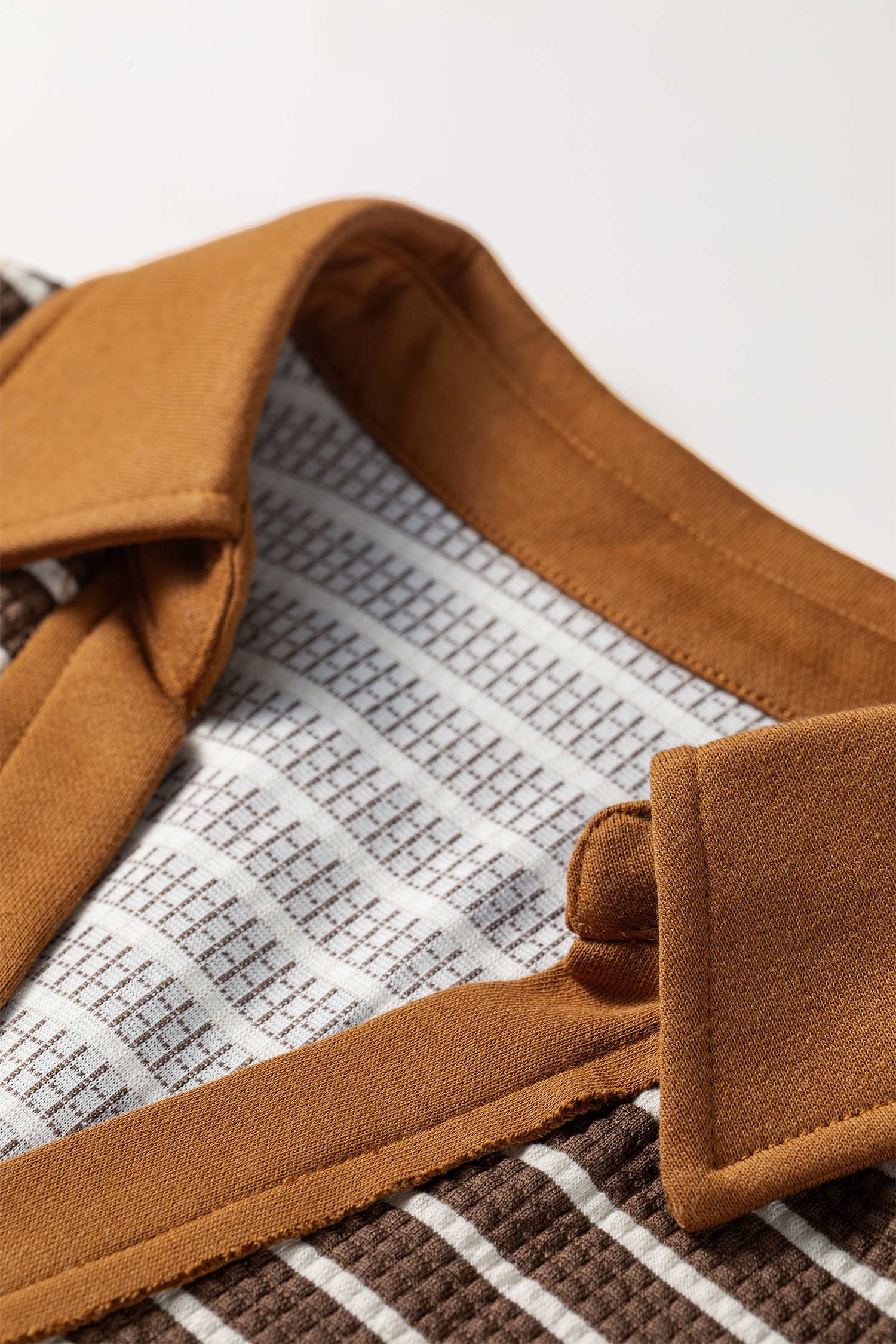 Women's Brown Stripe Pullover, Casual Waffle Knit Long Sleeve - Detail View 13