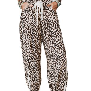 Women's Leopard Print Pants, Casual High Waist Joggers - Main View