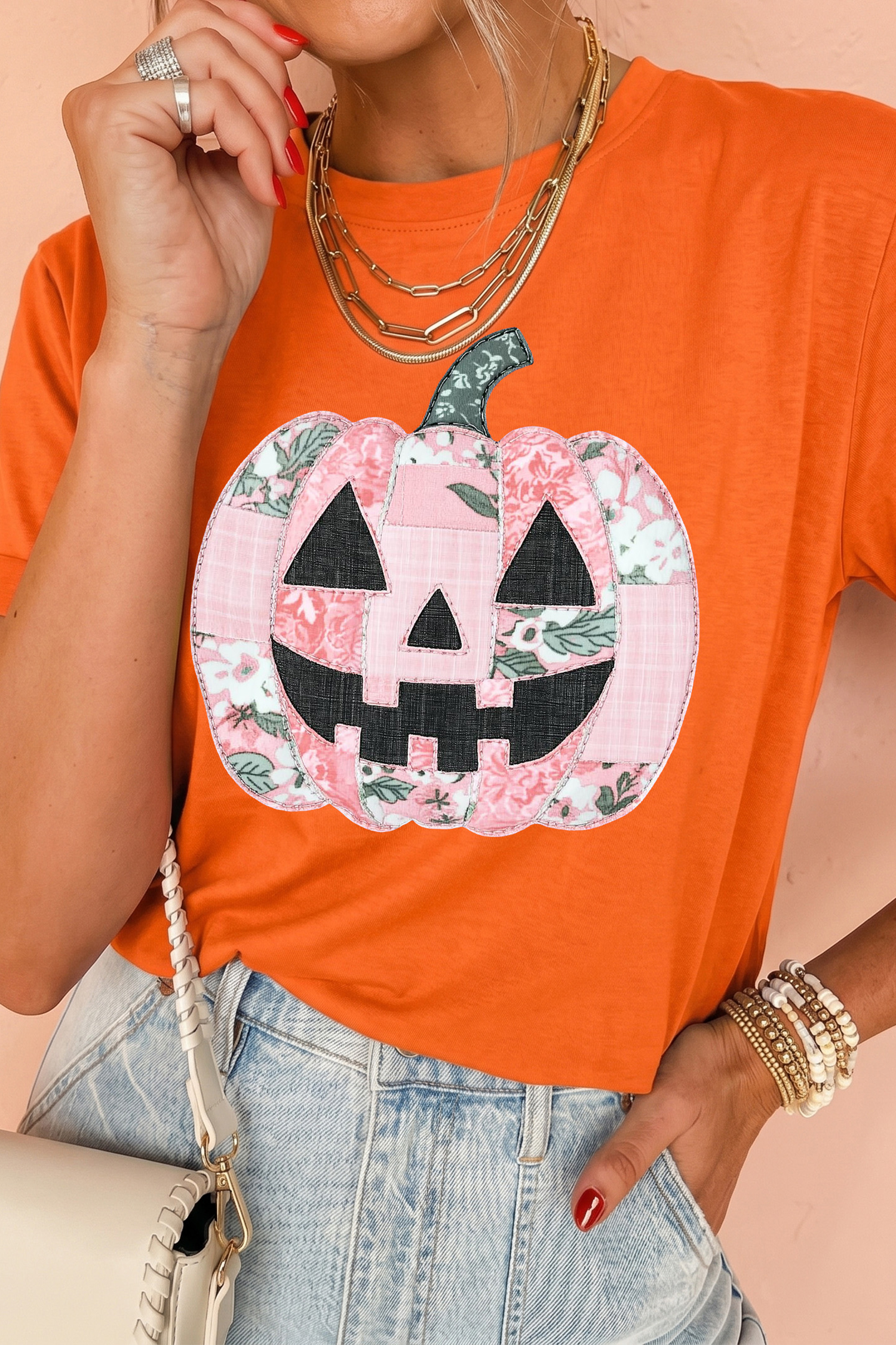 Soft Cotton Blend Tee, Comfort Pumpkin Graphic for Women - Detail View 3