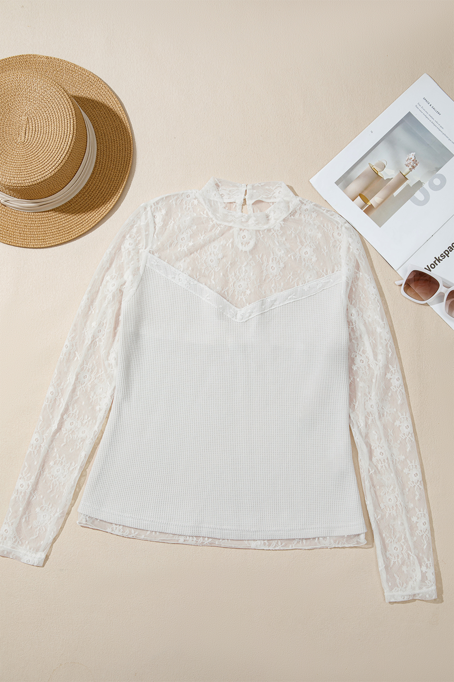 Jet Stream Lace Mesh Shirt, Chic Fall Autumn Layering Piece - Detail View 3