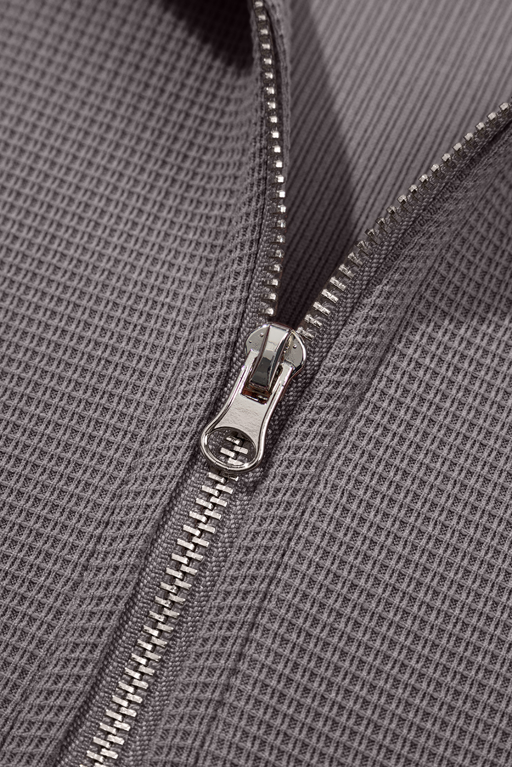 Waffle Knit Half Zip Pullover, Cozy Gray Long Sleeve Shirt - Detail View 14