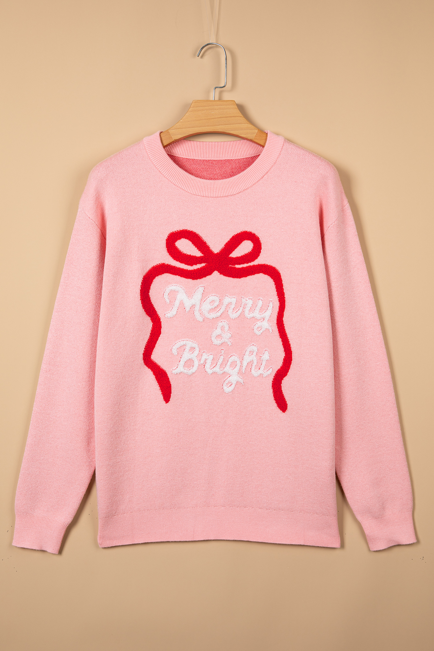 Casual Round Neck Holiday Sweater, Soft Long Sleeve Pullover - Detail View 6