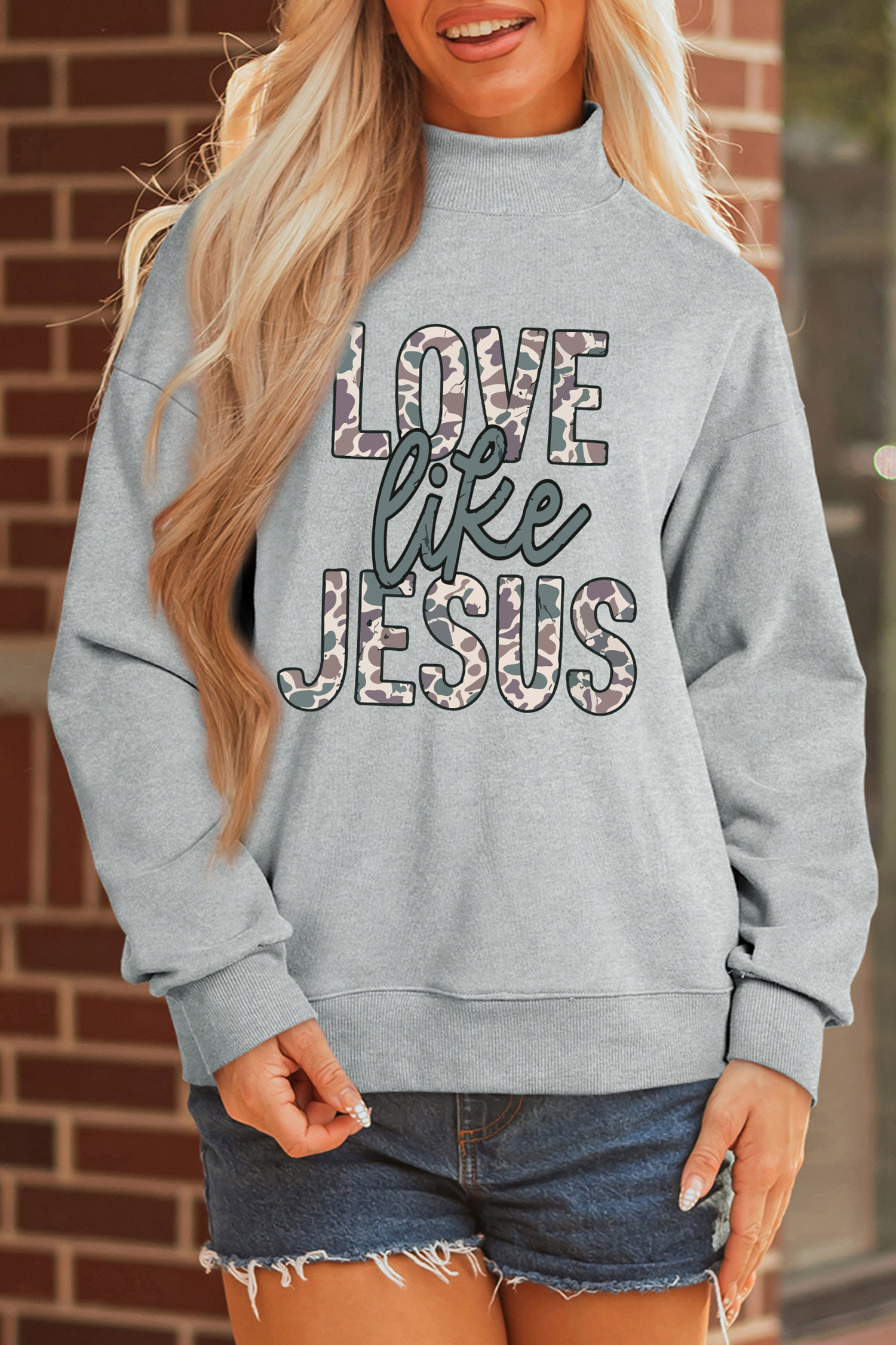 Graphic Camouflage Long Sleeve, Women's Faith Casual Pullover - Detail View 9
